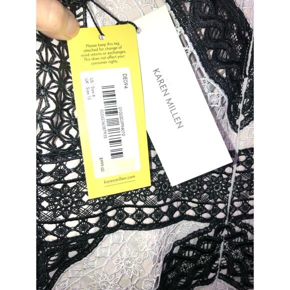 Karen Millen Chevron Crochet Maxi Mermaid Gown High-Neck Black White W US 6 NWT - Picture 9 of 9